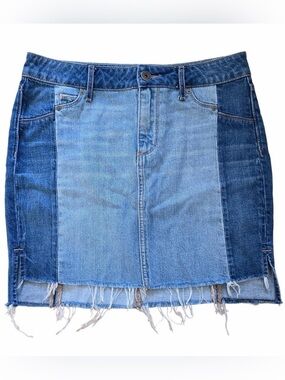 Paige patchwork frayed denim jean skirt